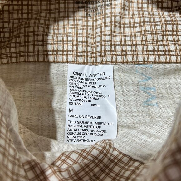 Cinch WRX Flame Resistant Medium Plaid Button-Up Shirt HRC-2 Workwea - Picture 6 of 10